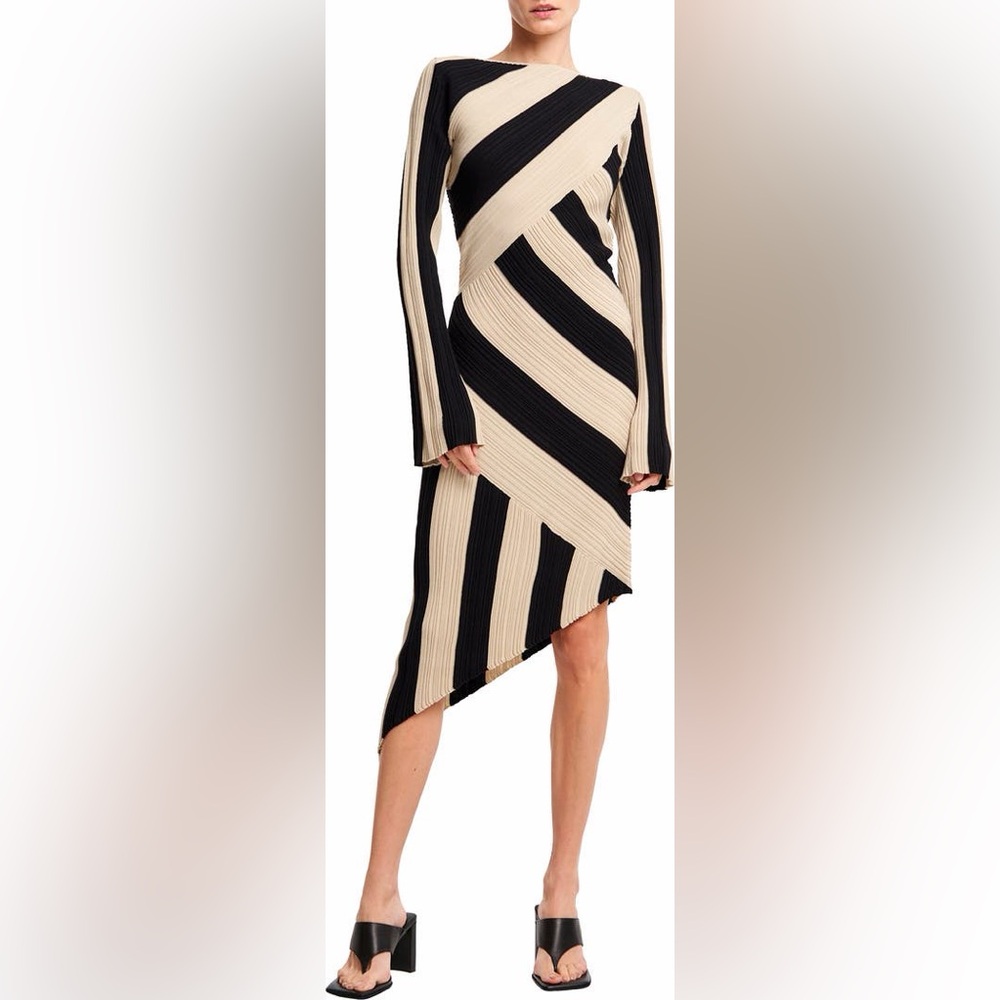 Ciebon Osha Directional Stripe Long Sleeve Asymmetric Knit Dress